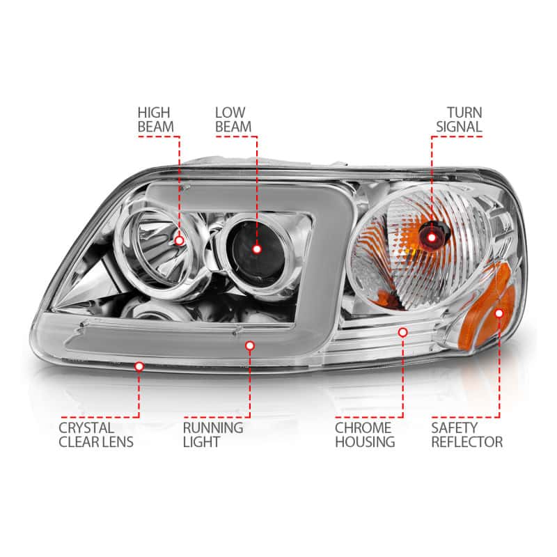 ANZO — ANZO 1997-2003 Ford F-150 Projector Headlights w/ Light Bar Chrome Housing
Head Light Set
HdLtSet - view 6