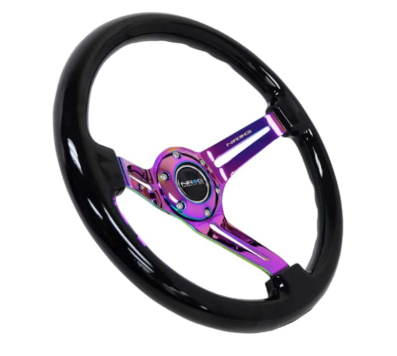 NRG — NRG Reinforced Steering Wheel (350mm / 3in. Deep) Blk Wood w/Blk Matte Spoke/Neochrome Center Mark - view 2