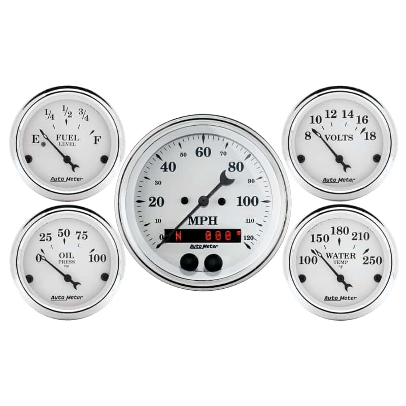 AutoMeter — Auto Meter Speedometer 3-3/8in and 2-1/16in 5 Piece Old Tyme White Gauge Kit
OLD TYME WHITE 5 PC. - view 1
