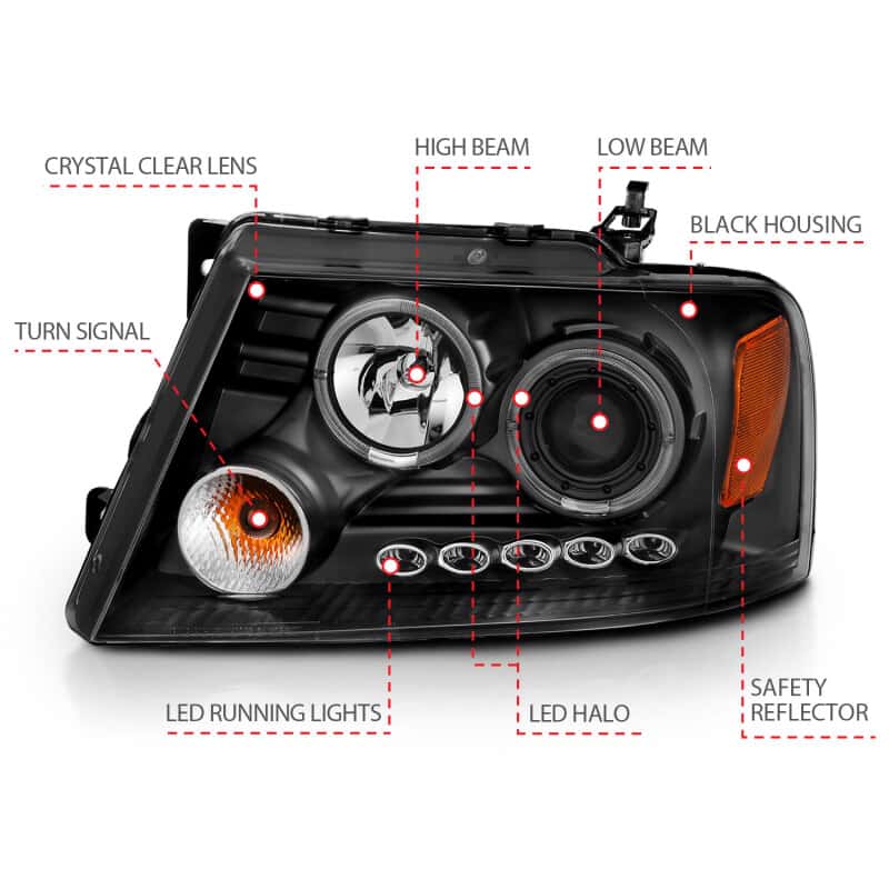 ANZO — ANZO 2004-2008 Ford F-150 Projector Headlights w/ Halo and LED Black G2
Head Light Set
HdLtSet - view 12