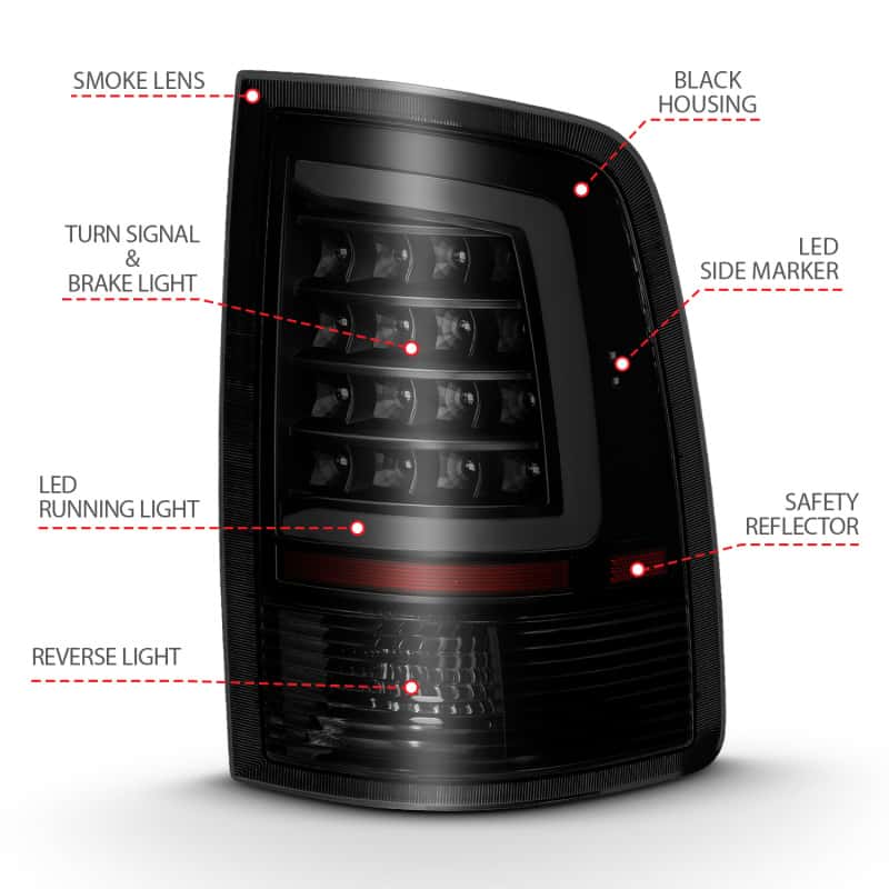 ANZO — ANZO 2009-2018 Dodge Ram 1500 LED Taillight Plank Style Black w/Smoke Lens - view 8
