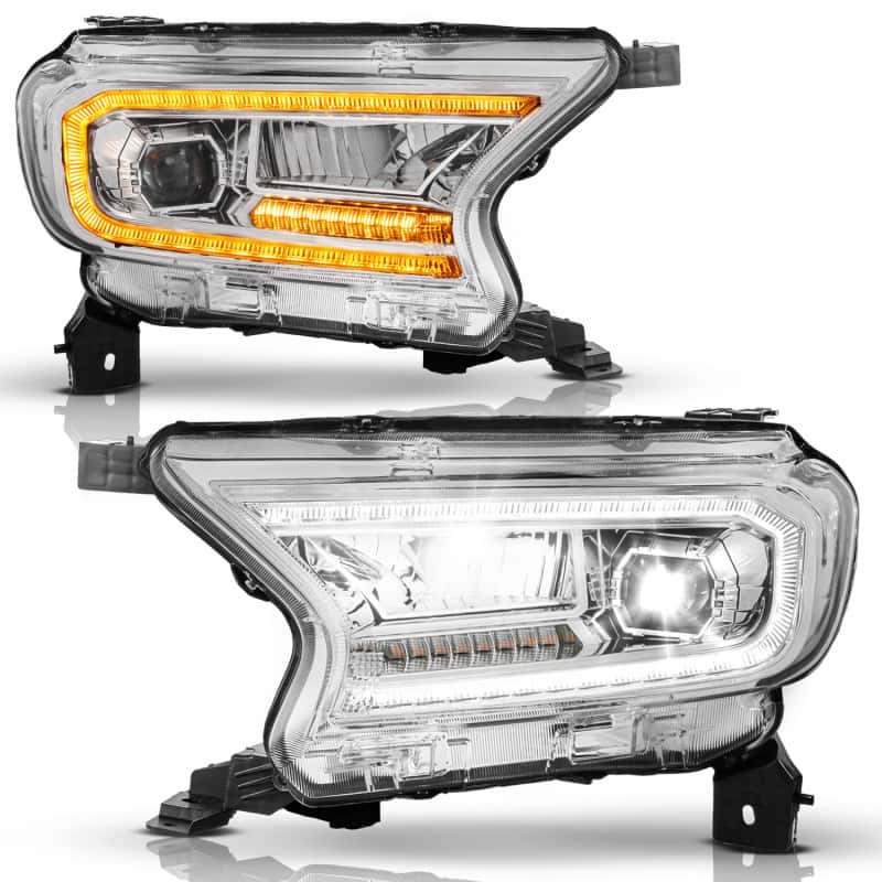 ANZO — ANZO 19-23 Ford Ranger (Factory Halogen Models) Full LED Proj Headlights DRL/SeqSig Chrome - Pair - view 2