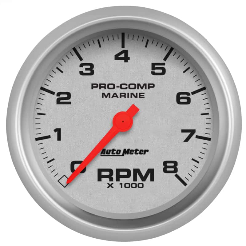 AutoMeter — Autometer Marine Silver 3-3/8in 8k RPM Tachometer
3.4" TACH 8KRPM MS - view 1