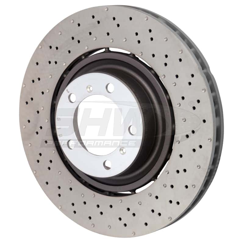 SHW Performance — SHW 14-19 Porsche 911 Turbo 3.8L w/o Ceramics Right Front Drilled-Dimple LW Brake Rotor (9P1615302K) - view 1