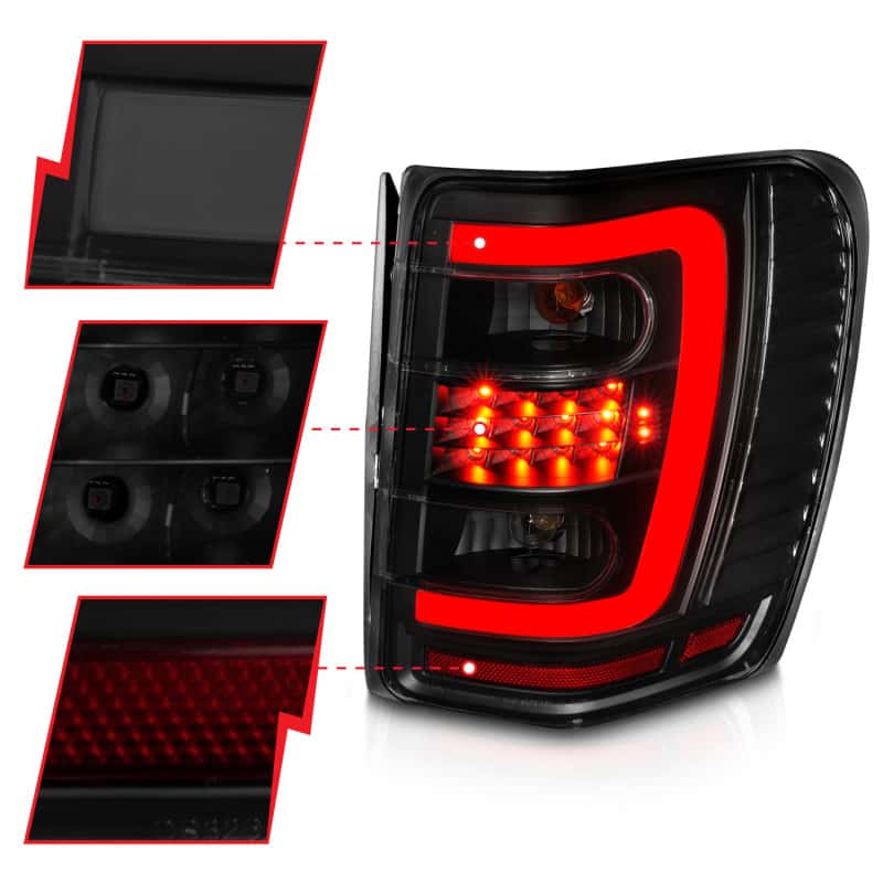 ANZO — ANZO 1999-2004 Jeep Grand Cherokee LED Tail Lights w/ Light Bar Black Housing Smoke Lens - view 4