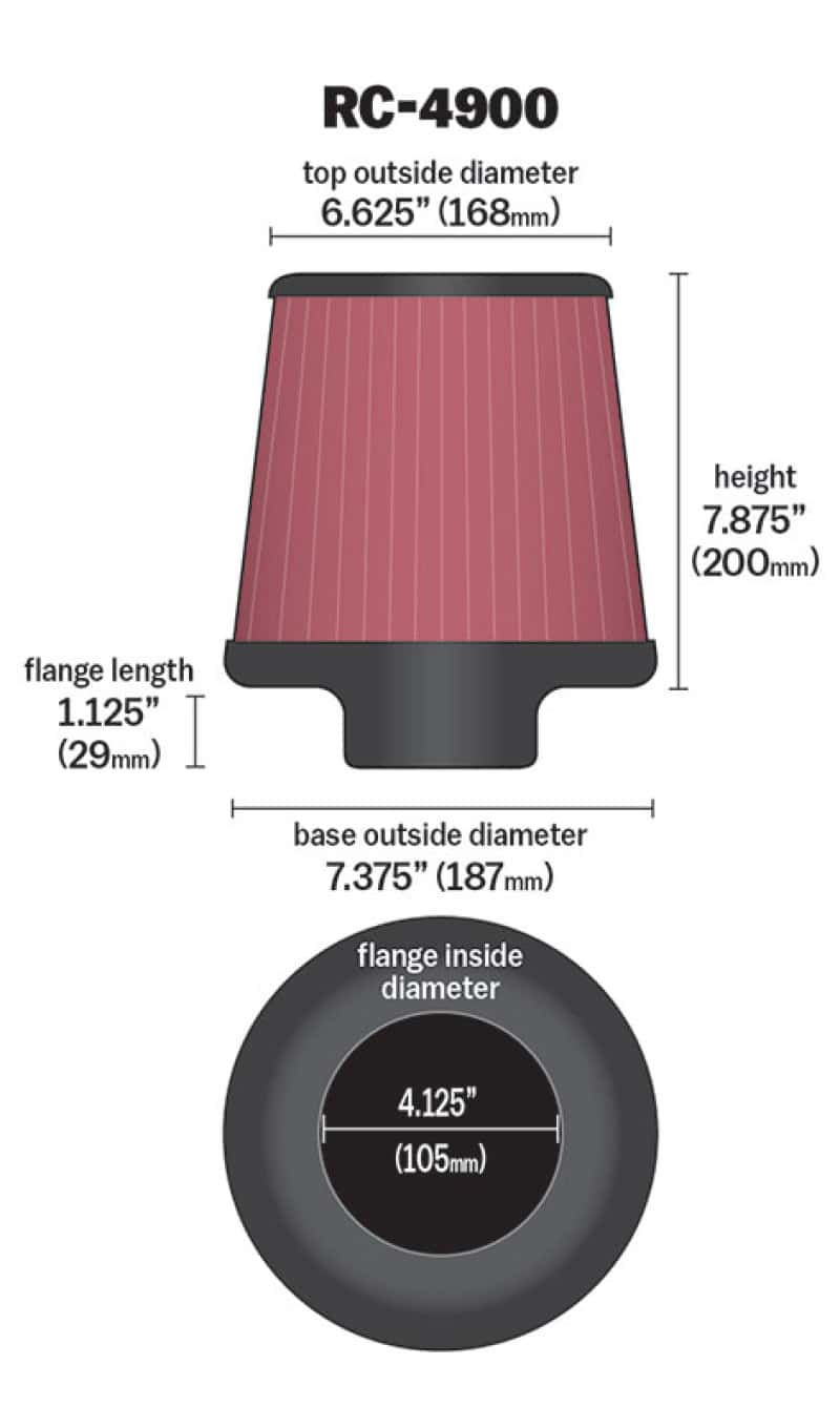 K&N Engineering — K&N Universal Air Filter Round Tapered 7.375in Base OD / 6.625in Top OD / 7.875in Height
Universal Clamp-On A
Clamp-on Air Filter - view 3