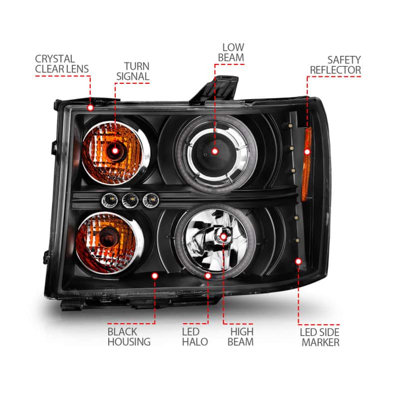 ANZO — ANZO 2007-2013 GMC Sierra 1500 Projector Headlights w/ Halo Black
Head Light Set
HdLtSet - view 12
