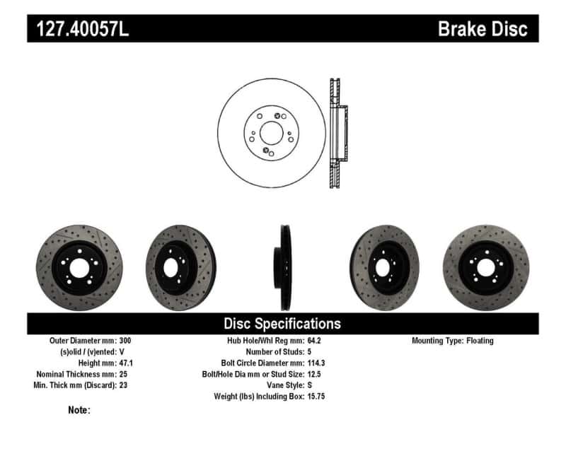 Stoptech — StopTech 02-06 Acura RSX Type S / 06-09 Honda Civic Si Slotted & Drilled Left Front Rotor
Disc Brake Rotor
Slot/Drill Rotor - view 6