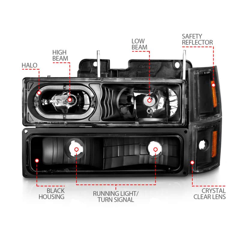 ANZO — ANZO 88-98 Chevrolet C1500 Crystal Headlights Black Housing w/ Signal and Side Marker Lights
Head Light Set
HdLtSet - view 6
