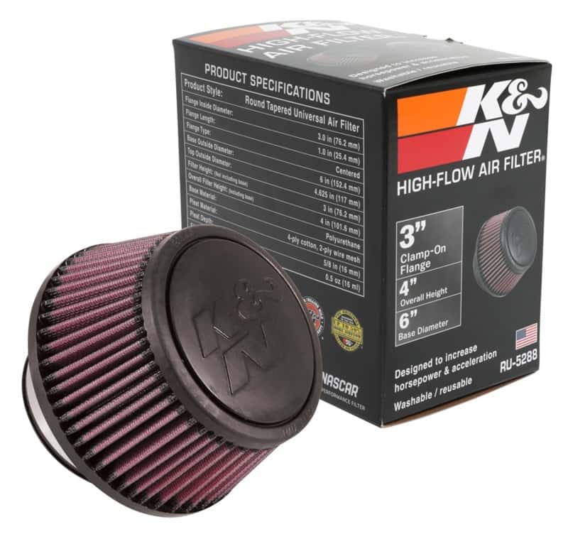 K&N Engineering — K&N Universal Round Clamp-On Air Filter 3in Flange ID x 6in Base OD x 4.625in Top OD x 3in Height
Universal Clamp-On A
Clamp-on Air Filter - view 12