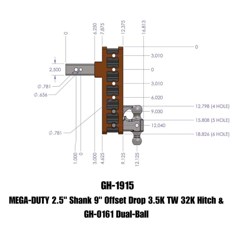 GEN-Y Hitch — Gen-Y Mega Duty 2.5in Shank 9in Offset Drop 3.5K TW 32K Hitch w/GH-0161 Dual-Ball
Drop Hitch - view 2