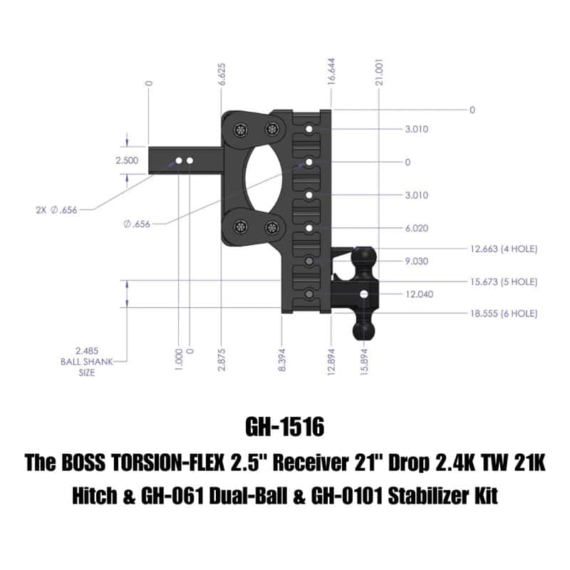 GEN-Y Hitch — Gen-Y The Boss Torsion-Flex 2.5in Receiver 21in Drop Hitch w/GH-061 Dual-Ball/Stabilizer Kit
Drop Hitch - view 2