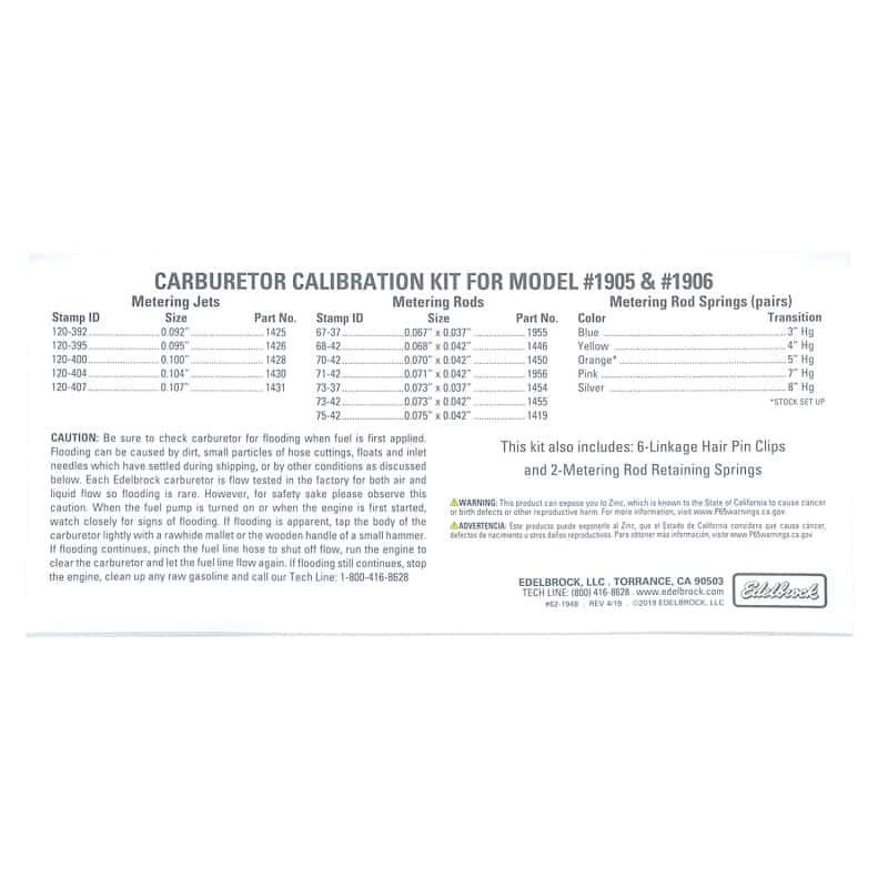 Edelbrock — Edelbrock Calibration Kit for 1905 / 1906
CARB COMPONENTS - view 7