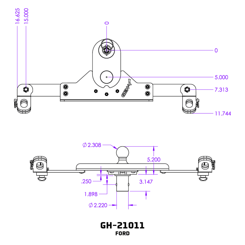 GEN-Y Hitch — Gen-Y 2017+ Ford GoosePuck II 5in Offset Ball Puck Mount & 25K Towing w/Safety Chain Anchors
Gooseneck Hitch - view 3