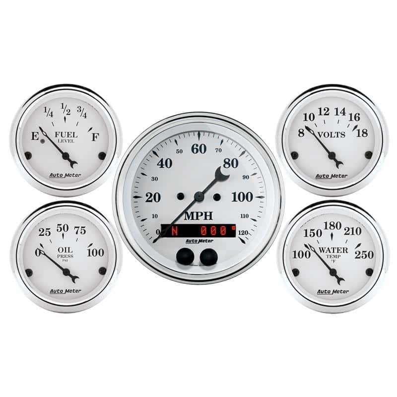 AutoMeter — Auto Meter Speedometer 3-3/8in and 2-1/16in 5 Piece Old Tyme White Gauge Kit
OLD TYME WHITE 5 PC. - view 2