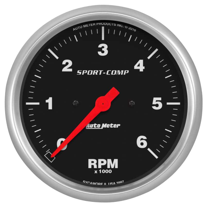 AutoMeter — AutoMeter Sport-Comp 5in. 0-6K RPM In-Dash Tachometer Gauge
5" TACH, 6,000 RPM, - view 1