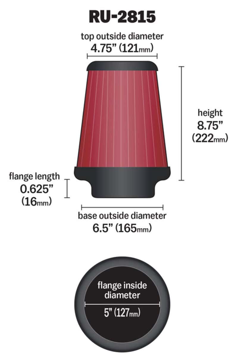 K&N Engineering — K&N Universal Clamp-On Air Filter 5in FLG / 6-1/2in B / 4-3/8in T / 8-3/4in H
Universal Clamp-On A
Clamp-on Air Filter - view 11