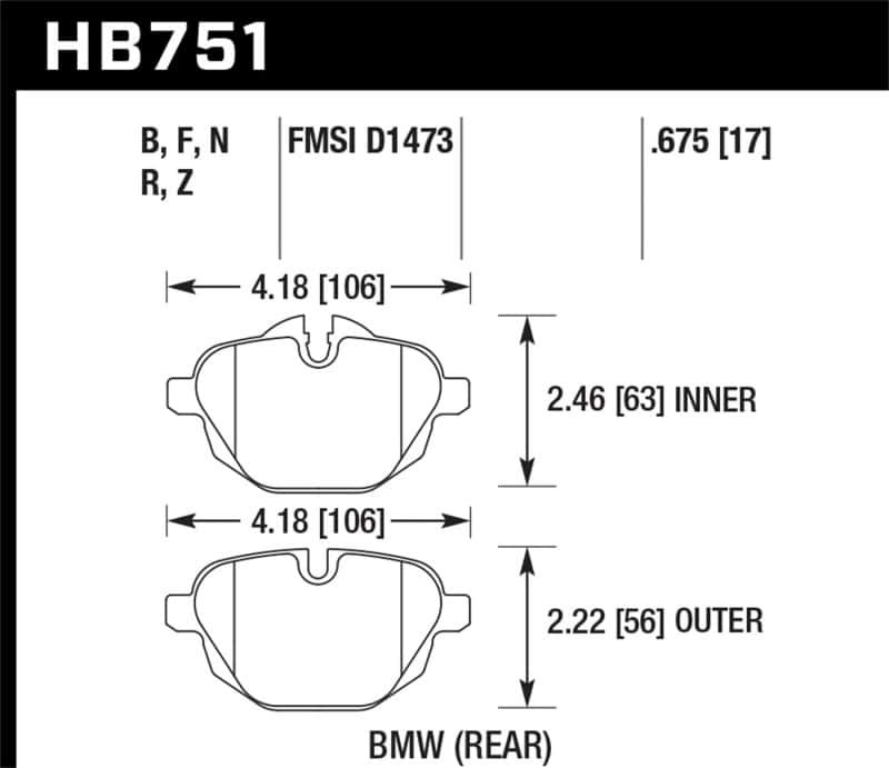 Hawk Performance — Hawk 2015 BMW 428i Gran Coupe / 11-16 535i / 11-16 X3/X4 HPS 5.0 Rear Brake Pads
Disc Brake Pad - view 1