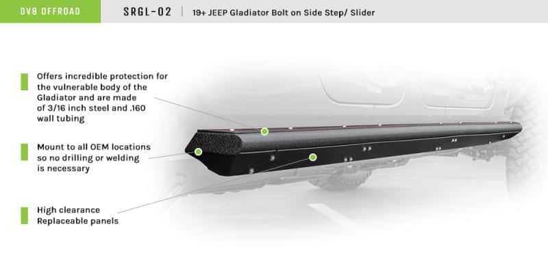 DV8 Offroad — DV8 Offroad 2019+ Jeep Gladiator Side Step/Sliders
Rock Sliders - view 2