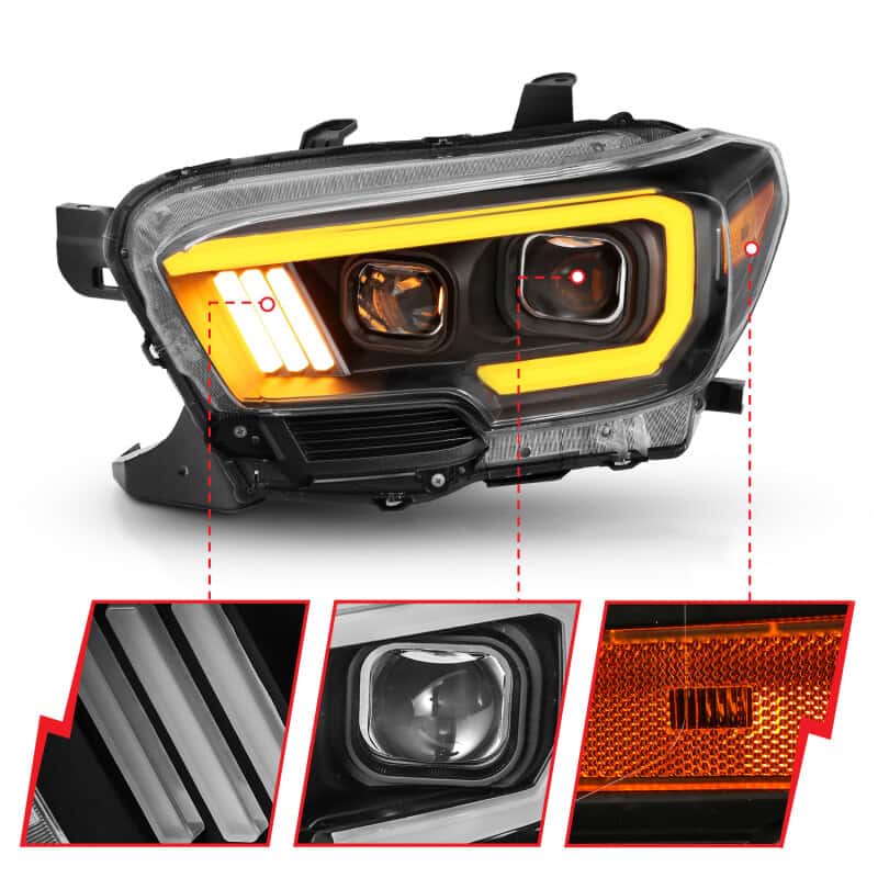 ANZO — ANZO 2016-2017 Toyota Tacoma Projector Headlights w/ Plank Style Switchback Black w/ Amber w/ DRL
Projector Headlights
Head Light Set - view 13
