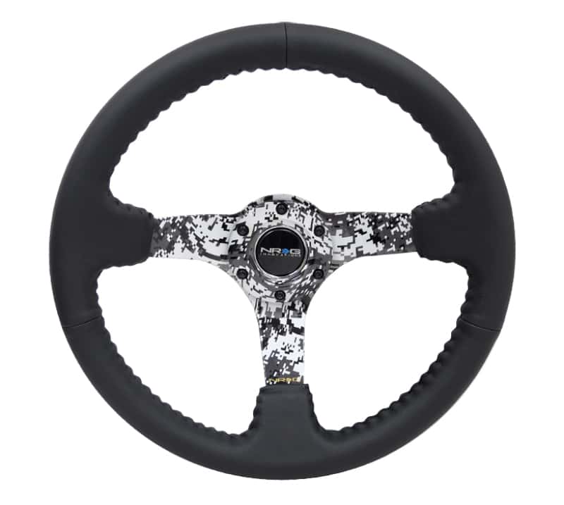NRG — NRG Reinforced Steering Wheel (350mm / 3in. Deep) Blk Leather w/Hydrodipped Digi-Camo Spokes - view 1