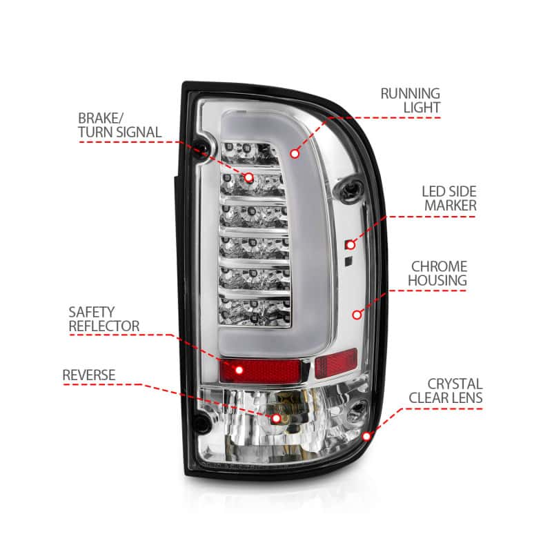 ANZO — ANZO 95-00 Toyota Tacoma LED Taillights Chrome Housing Clear Lens (Pair) - view 8