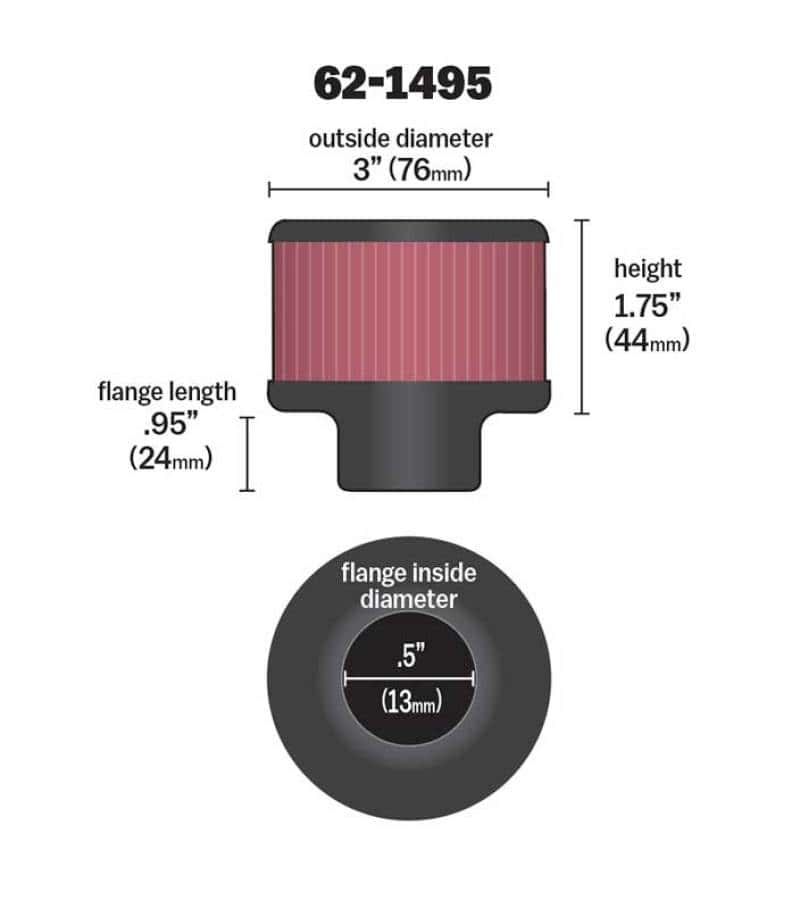 K&N Engineering — K&N .5in Flange ID x 3in OD x 3.25in H Rubber Base Crankcase Vent Filter
Vent Air Filter/Brea
Vent Air Filter - view 7