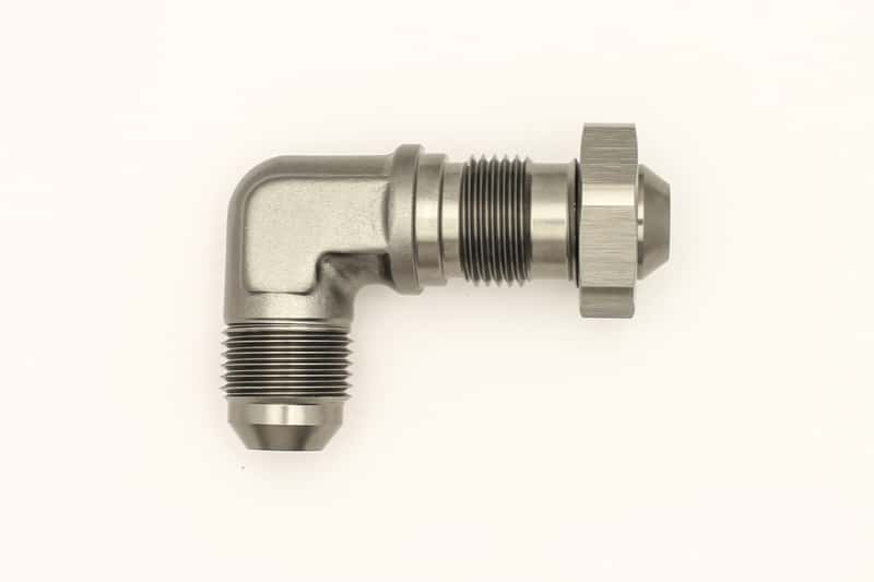 DeatschWerks — DeatschWerks 8AN Male Flare To 8AN Male Flare Bulkhead Adapter 90-Degree (Incl. Nut) - view 2