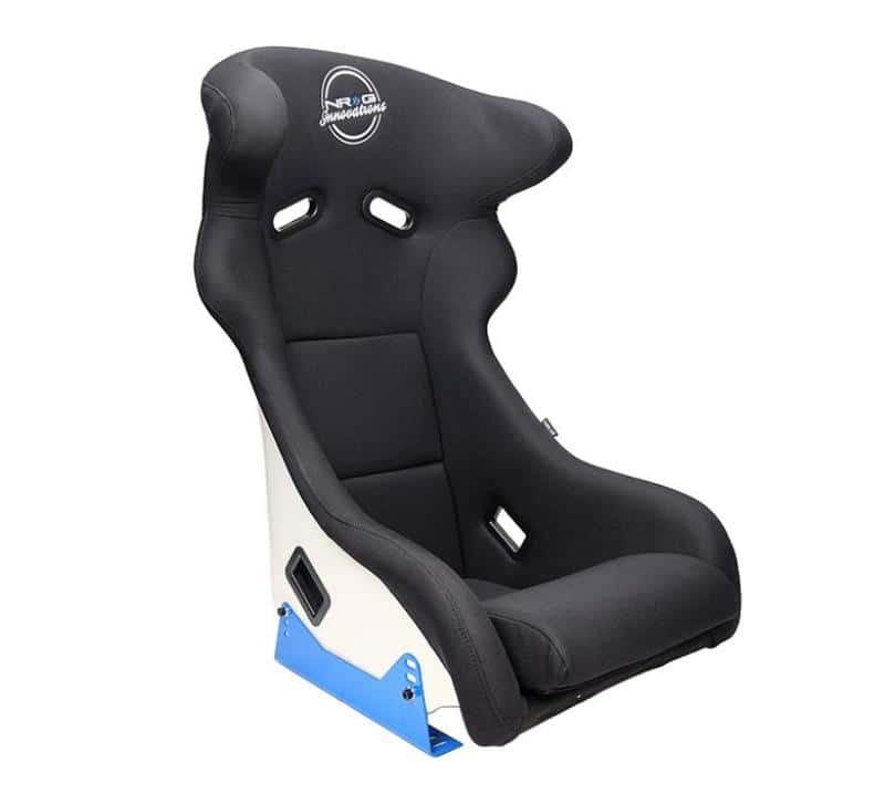 NRG — NRG FRP Bucket Seat - White Finish with Arrow Embroidery And Blue Side Mount Bracket - view 4