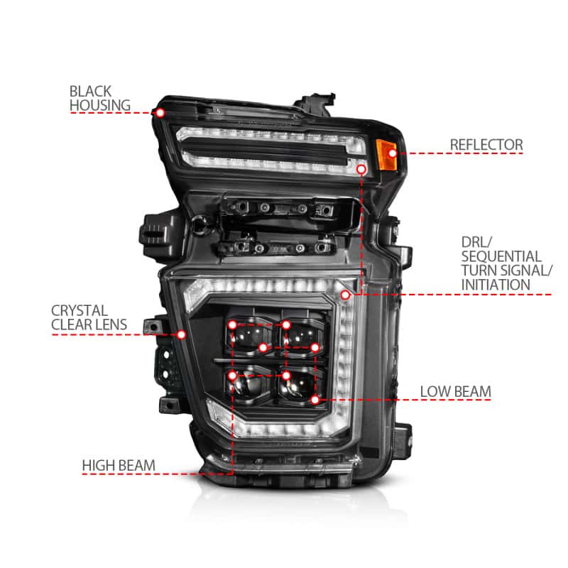 ANZO — ANZO Z-Series 20-23 Chevy Silverado 2500/3500 Z-Series Full LED Proj Headlights Black - Driver Side - view 4
