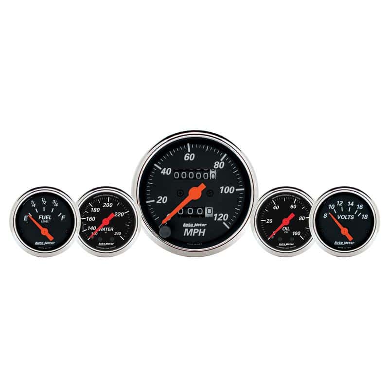 AutoMeter — AutoMeter Gauge Kit 5 Pc. 3-1/8in. & 2-1/16in. Mech. Speedo. Wtmp & Oilp Designer Blk
GA SET 5PC MECH DB - view 1