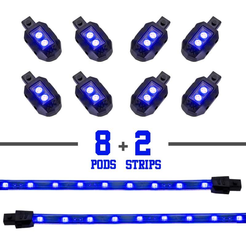 XKGLOW — XK Glow Single Color XKGLOW LED Accent Light Motorcycle Kit Blue - 8xPod + 2x8InStrips - view 2