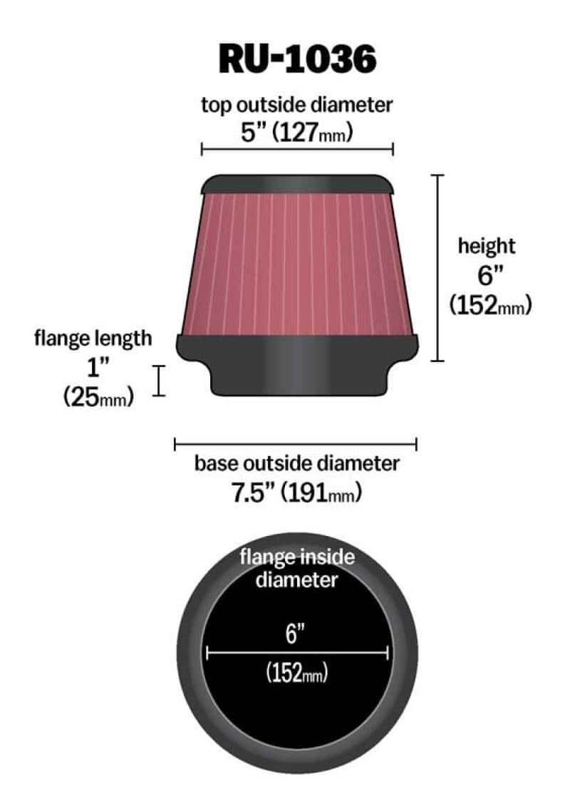 K&N Engineering — K&N Universal Clamp-On Air Filter 6in FLG / 7-1/2in B / 5in T / 6in H
Universal Clamp-On A
Clamp-on Air Filter - view 3
