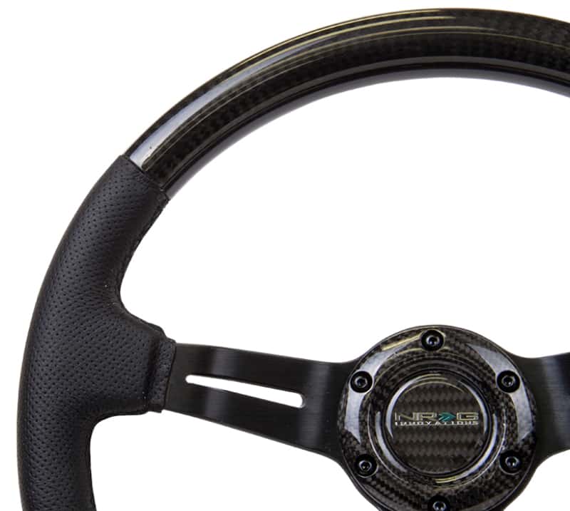 NRG — NRG Carbon Fiber Steering Wheel (350mm / 1.5in. Deep) Leather Trim w/Blk Stitch & Slit Cutout Spokes - view 3