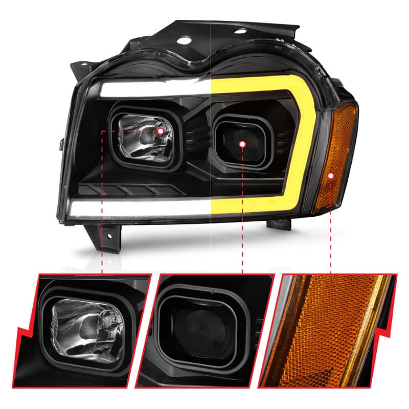 ANZO — ANZO 2005-2007 Jeep Grand Cherokee Projector Headlights w/ Light Bar Switchback Black Housing
Head Light Set
HdLtSet - view 4