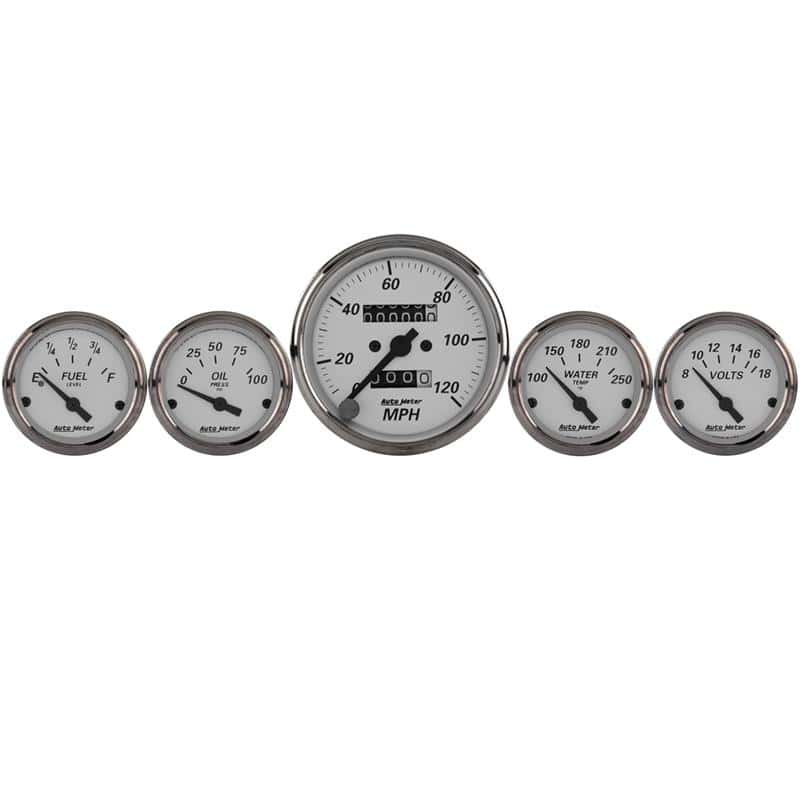 AutoMeter — Autometer Silver 5 Pc Kit Box w/ Mech. Speedo / Elec Oil Press / Water Temp / Volt / Fuel Level
GA SET 5PC M SPD AP - view 1