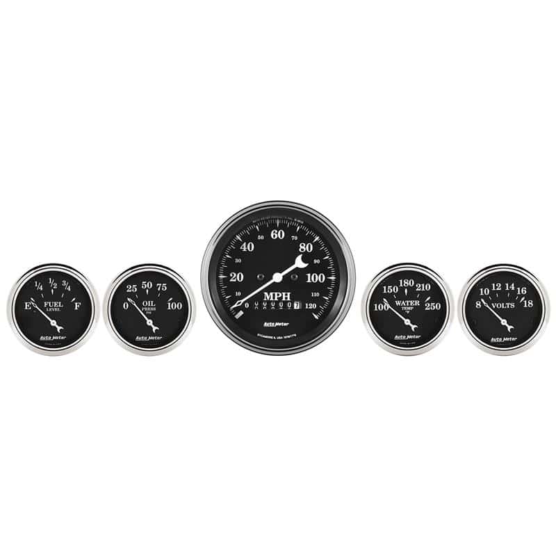 AutoMeter — Auto Meter Gauge Kit 5 pc. 3 3/8in & 2 1/16in Elec. Speedometer Old Tyme Black
OLD TYME BLACK 5 PC. - view 1