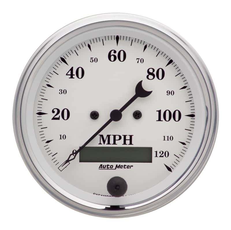 AutoMeter — AutoMeter Gauge Speedo. 3-3/8in. 120MPH Elec. Prog. W/ Lcd Odo Old Tyme White
3-3/8" SPEEDO, 120 M - view 2