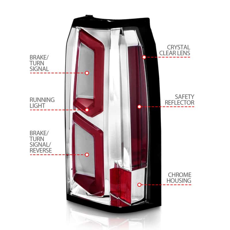ANZO — ANZO 2015-2020 Chevrolet Tahoe LED Tail Lights w/ Light Bar Chrome Housing Clear Lens
Tail Light Set - view 11