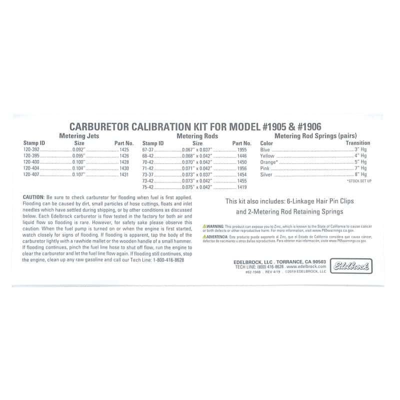 Edelbrock — Edelbrock Calibration Kit for 1905 / 1906
CARB COMPONENTS - view 4