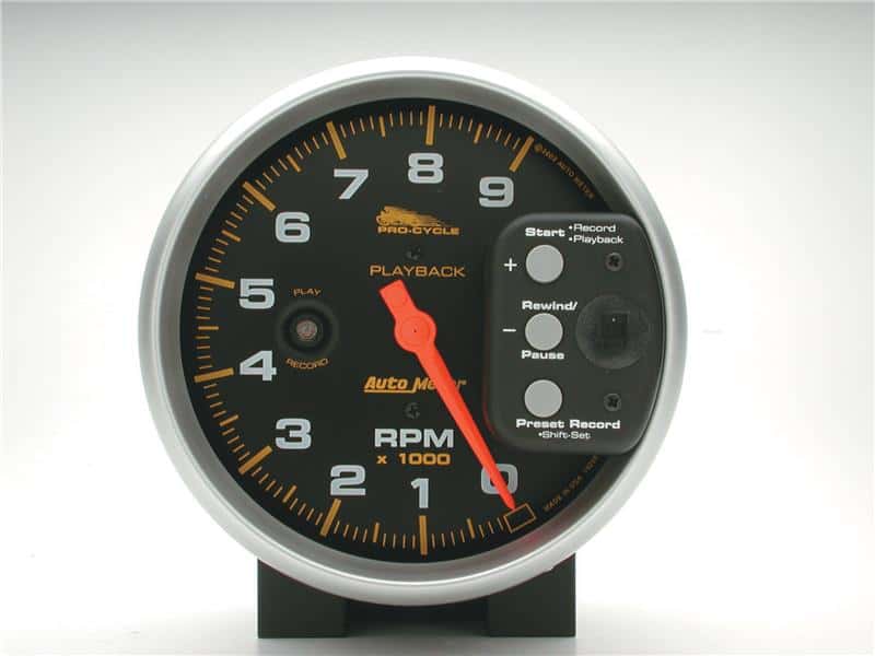 AutoMeter — Autometer Pro-Cycle Gauge Tach 5in 9K Rpm Pedestal W/ Rpm Playback Black
5" 9KRPM PLBK PC BLK - view 1