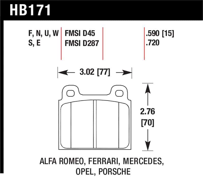 Hawk Performance — Hawk 69-77 & 84-89 Porsche 911 DTC-70 Front Race Brake Pads
Disc Brake Pad - view 1