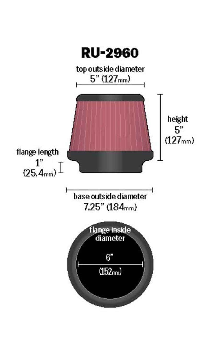 K&N Engineering — K&N Universal Tapered Filter 6in Flange ID x 7.5in Base OD x 5in Top OD x 5in Height
Universal Clamp-On A
Clamp-on Air Filter - view 4