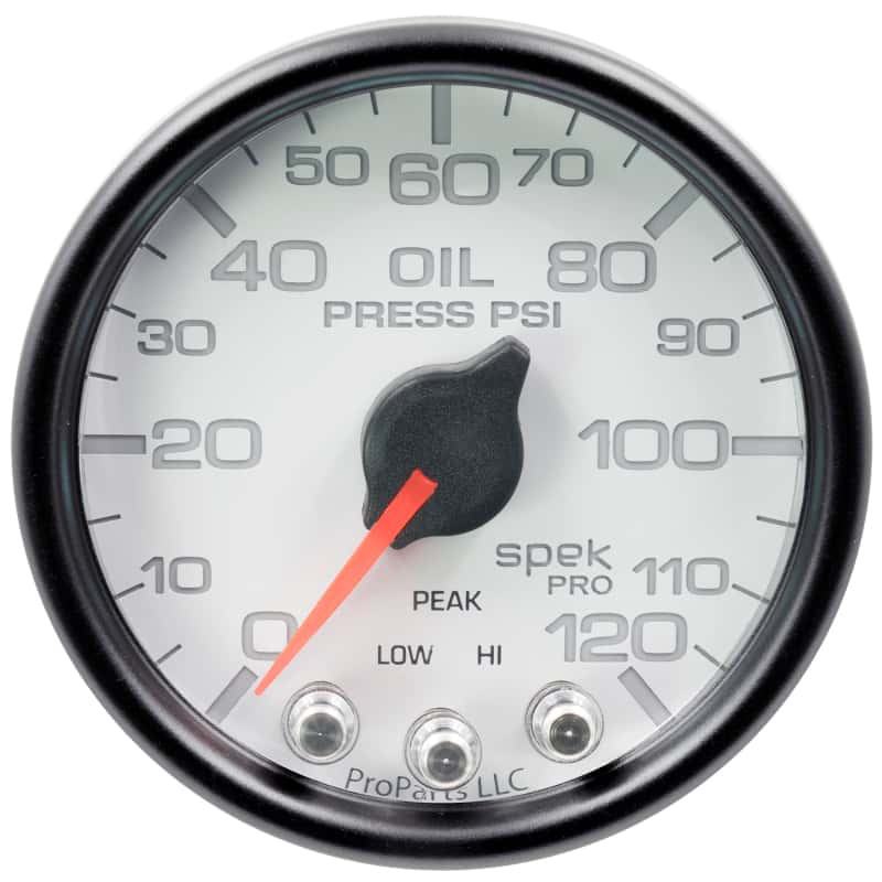AutoMeter — Autometer Spek-Pro Gauge Oil Press 2 1/16in 120psi Stepper Motor W/Peak & Warn Wht/Blk
GA 2" OILP WCB SPEK - view 1
