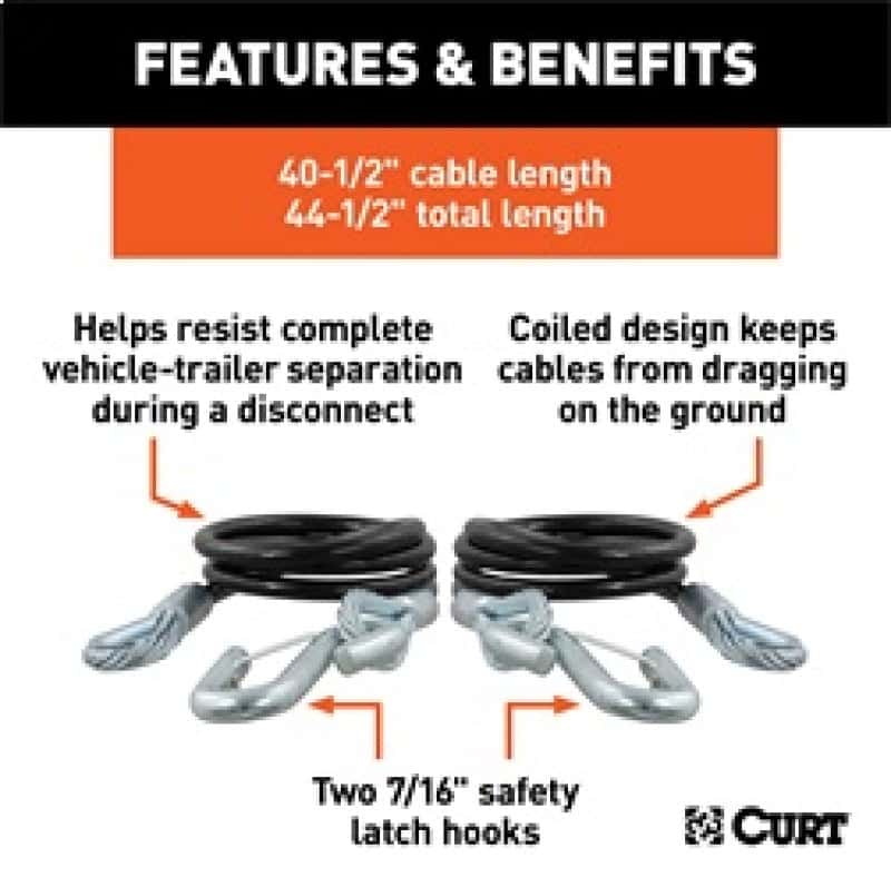 RockJock — RockJock Curt Towing Safety Cable Kit 44 1/2in Long w/ 2 Snap Hooks 5000lbs 2-Pack
Safety Cable - view 2
