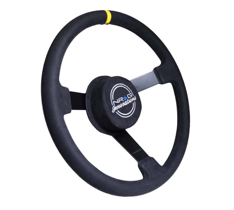 NRG — NRG Reinforced Steering Wheel (380mm) Nascar/ Alcantara 3 Spoke w/ NRG Logo/ Removable Crushed Pad - view 2