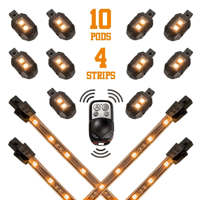 XKGLOW — XK Glow Strips Single Color XKGLOW LED Accent Light Motorcycle Kit Amber - 10xPod + 4x8In - view 2