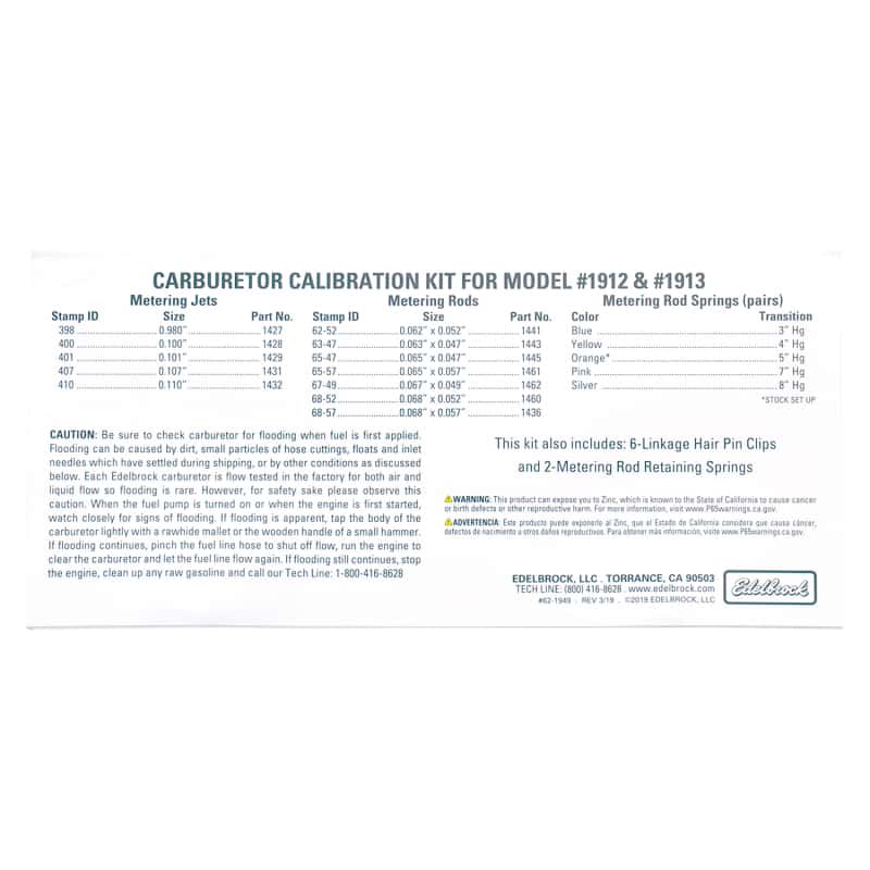 Edelbrock — Edelbrock Calibration Kit for 1912 / 1913
CARB COMPONENTS - view 7