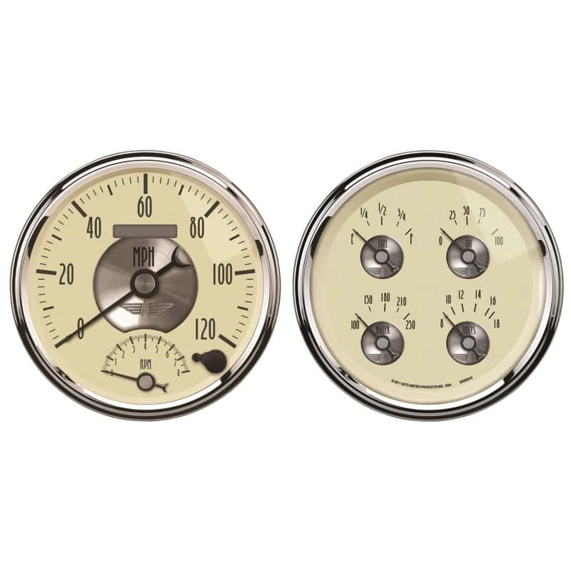 AutoMeter — AutoMeter Gauge Kit 2 Pc. Quad & Tach/Speedo 5in. Prestige Antique. Ivory
5" QUAD & TACH/SPEED - view 1