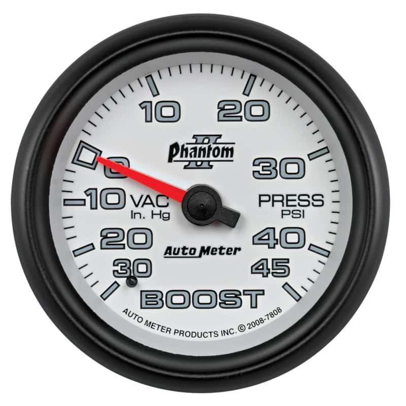 AutoMeter — Autometer Phantom II 2-5/8in 30INHG-45PSI Phantom Mechanical Boost/Vacuum Gauge
2-5/8" BOOST-VAC, 30 - view 1